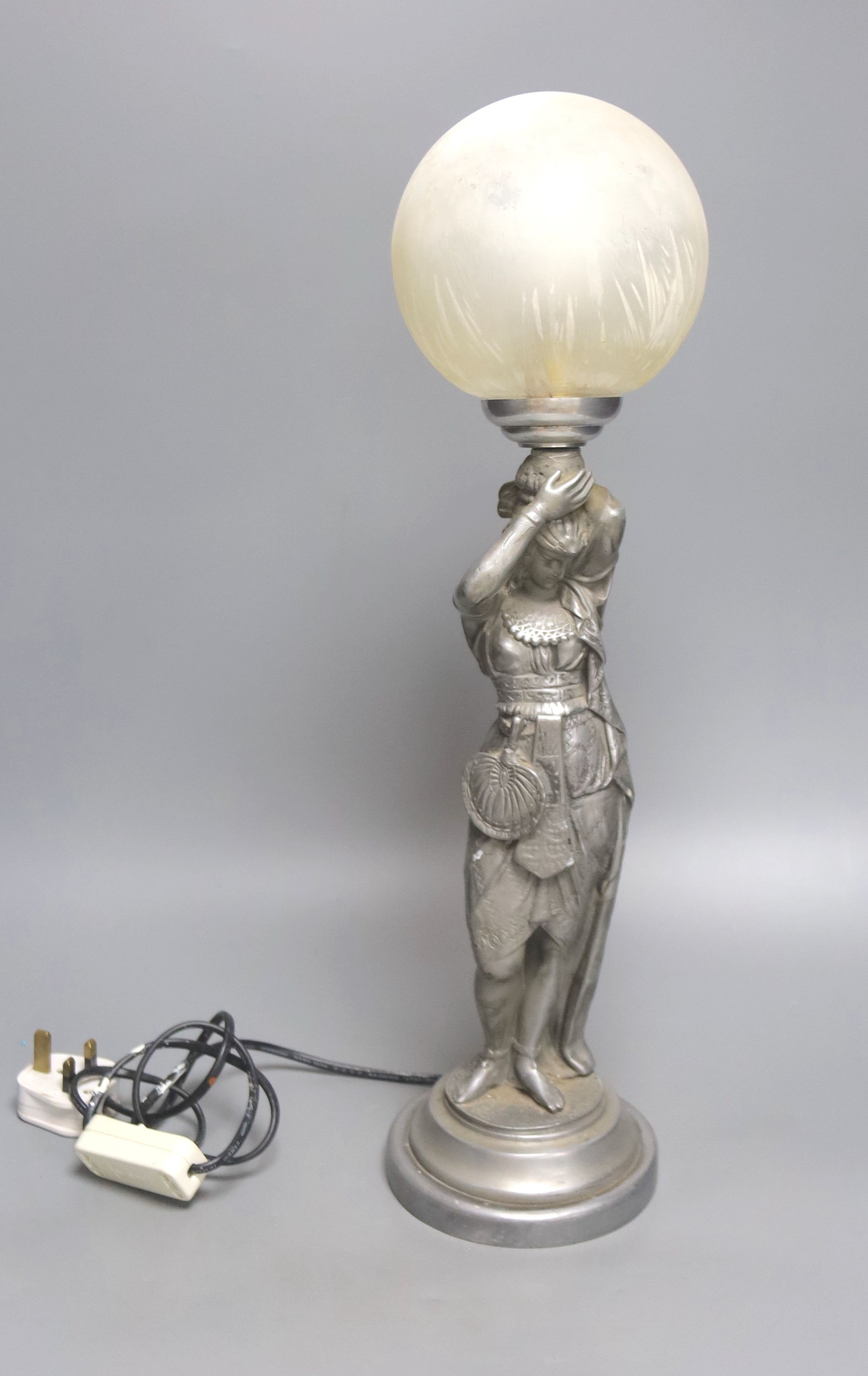 A classical figure Spelter lamp base, height 53cm overall